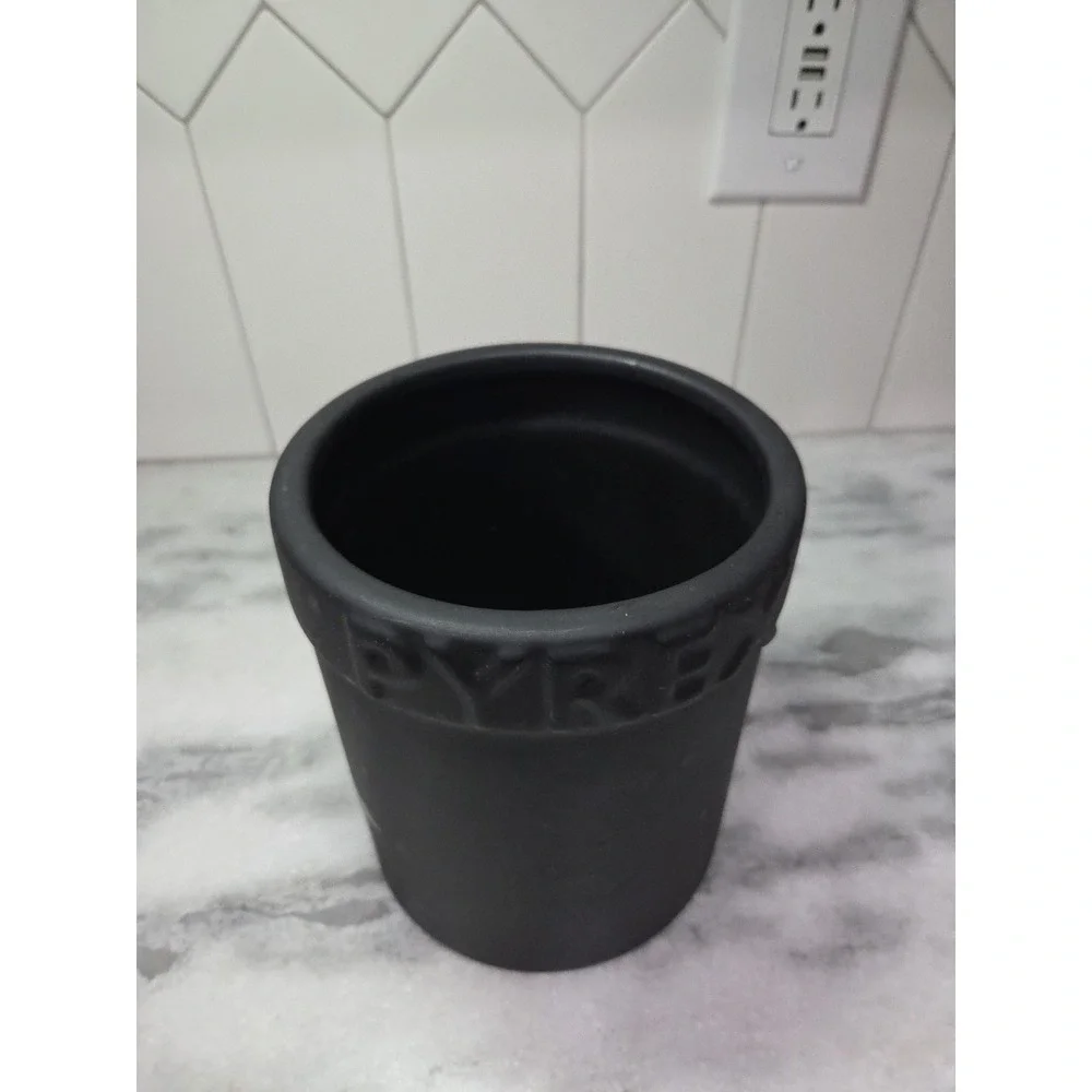 Pyrex Matte Black Utensil Holder, Vintage Kitchen Vessel, Stoneware‎ Vase, Decor